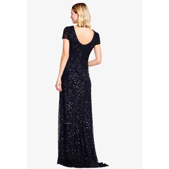NEW Adrianna Papell Scoop Back Sequin Gown In Black sz 2P - Picture 4 of 13